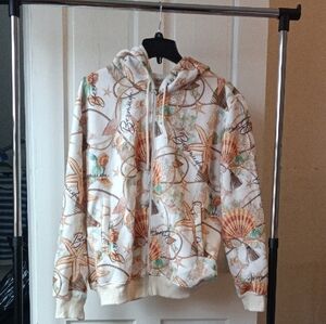 Women's Beach-Themed Hoodie - Cream and Orange